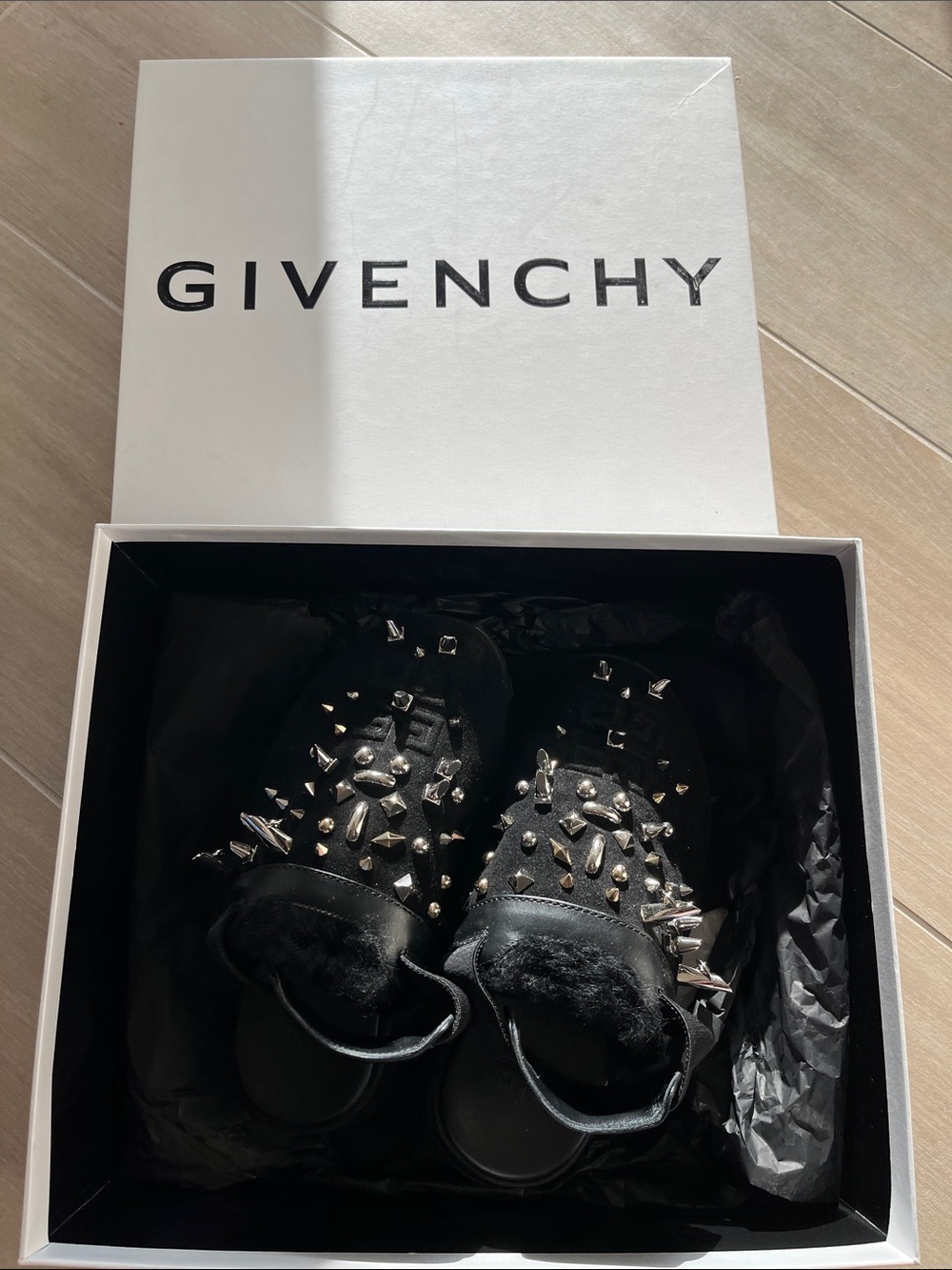 Givenchy Black Studded Fur-Lined Slip-Ons